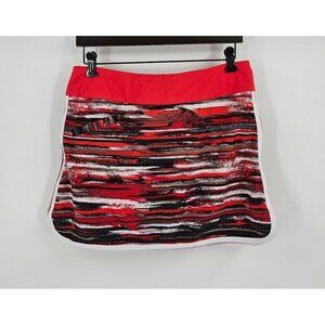 Athleta Womens Sz 8 Swift Zip Skort Drawstring Red Abstract Stretch Pockets